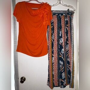 Orange Top and Patterned pant straight cut